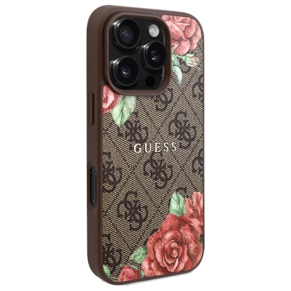 Guess 4G Blomsterprint MagSafe-etui til iPhone 16 Pro Max, Brun