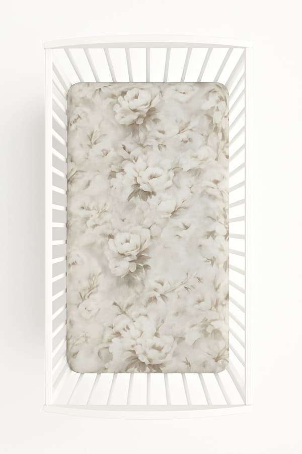 Bomuldslagner til tremmeseng 120x60 cm - pæoner beige