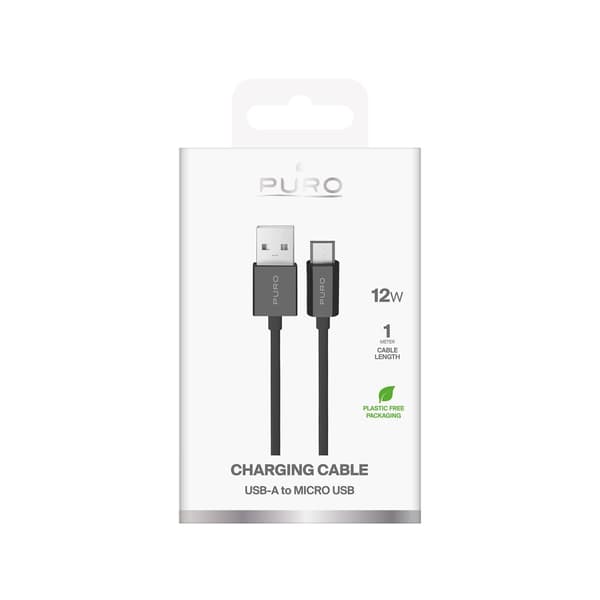 USB-A-kaapeli - microUSB TPE 12W 1m - musta