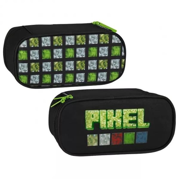 Penalhus med 1 lynlås. Pixel. Grøn.