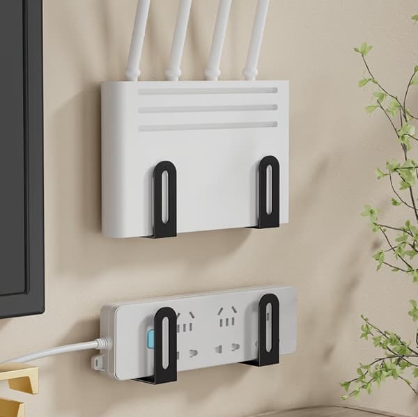 2x Väggfäste för router, dekoder, wifi-modem + monteringslim (svart)