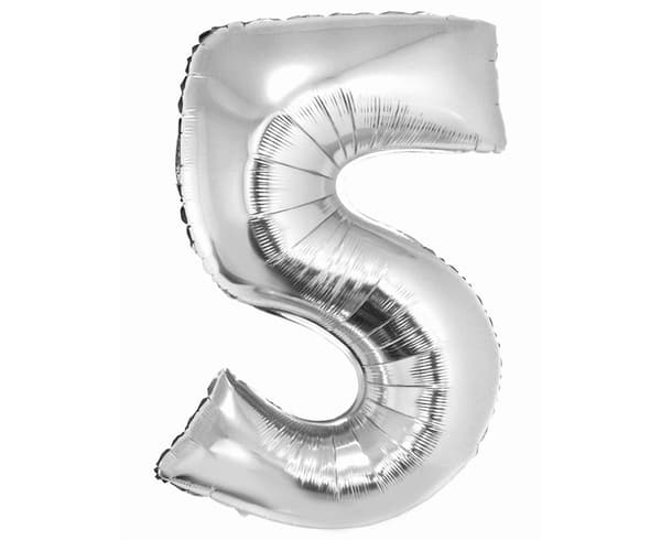 Smart folieballon nummer 5 sølv 76cm