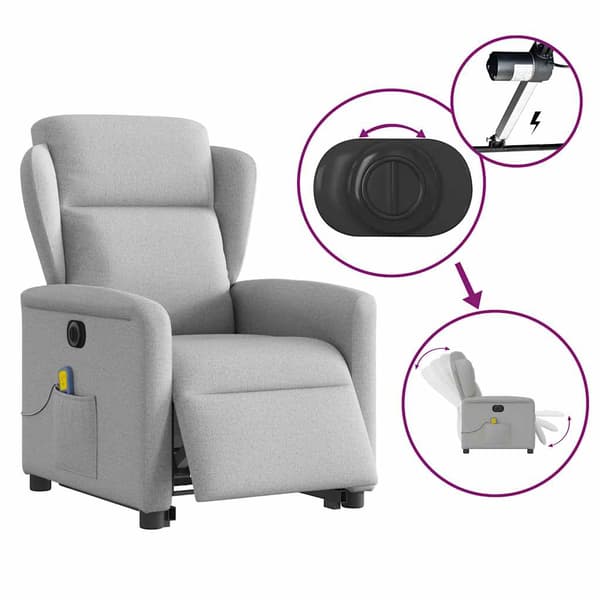 vidaXL Elektrisk lyftande massagefåtölj, vilstol, grå
