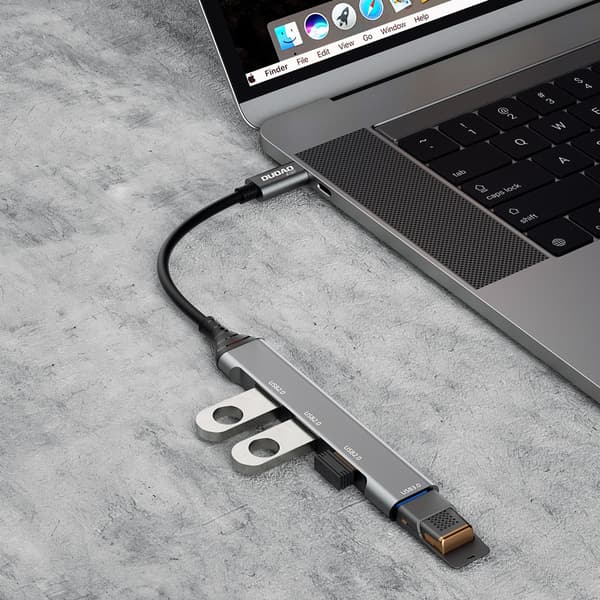 HUB splitter adapter fra USB-C stik til 4x USB sort grå