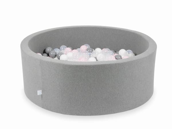 Tør grå pool 110x40 med 500 bolde: transparent, hvid, grå, lyserød