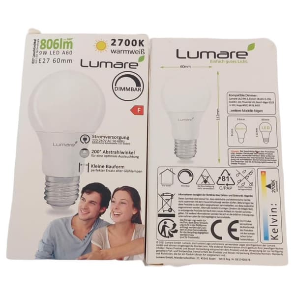 Lumare LED-lamppu E27 9W 2 kpl.