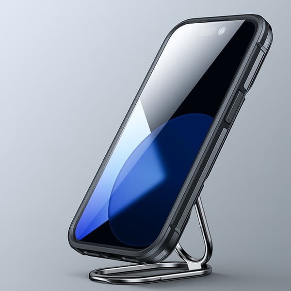 Etui til iPhone 14 Plus, pansret cover med stativ og ringholder, sort