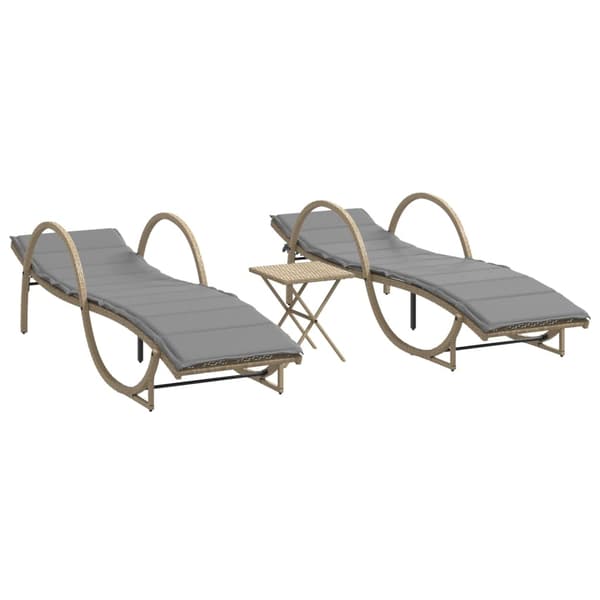 vidaXL Solstolar med bord, set om 2, beige, polyrotting