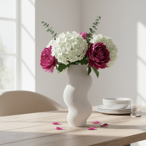 Vågformad dekorativ vas, vit, minimalistisk design