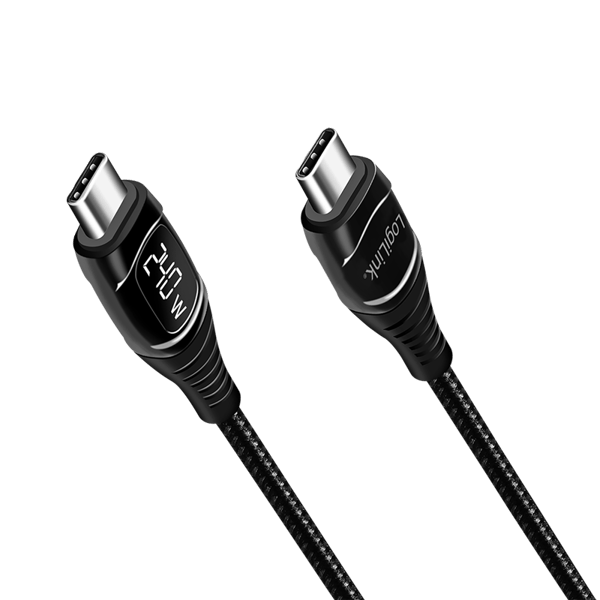 USB-C-kabel til hurtig opladning 240W 1m LogiLink PD 3.1 OLED E-Mark Sort