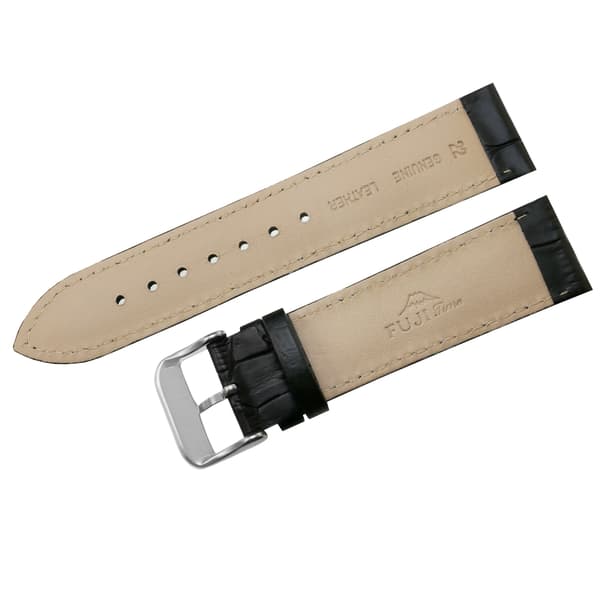 FUJI LÆDERREM 22 MM CROCODILE sort rem, sorte syninger