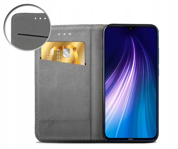 Etui til XIAOMI REDMI NOTE 8T SMART MAGNET BOOKETUIL SORT + GLAS