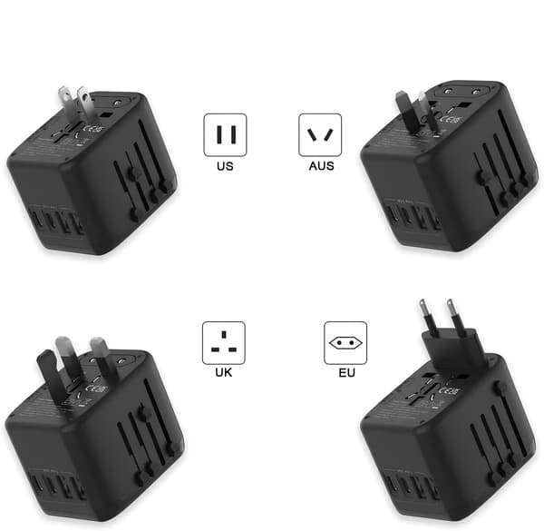 Universal rejseadapter USB-A x2/USB-C x2 til opladning, sort