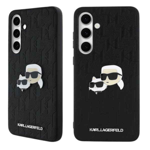 Karl Lagerfeld Monogram Karl&Chaoupette Head Pin-etui til Galaxy S24 FE, Sort