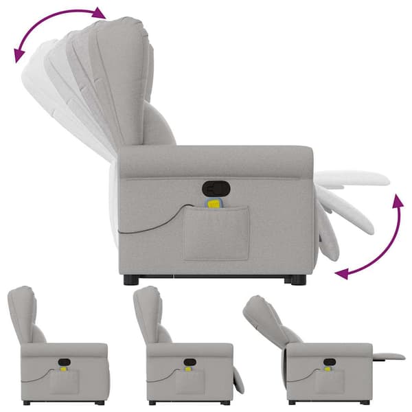 vidaXL Lyftbar massagefåtölj, grå, tyg