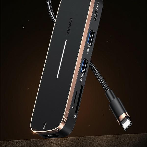 USAMS HUB 3xUSB + USB-C + HDMI-adapter Svart