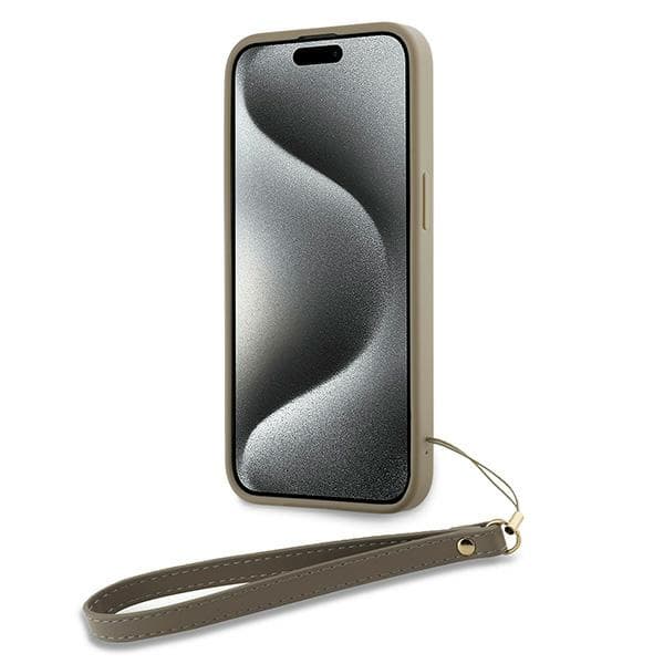 DKNY Wrist Strap Stock Logo-cover til iPhone 15 Pro Max, Beige