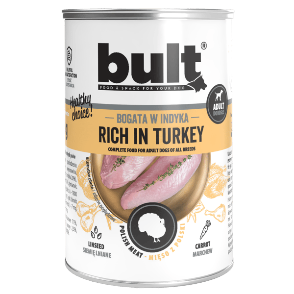 BULT VÅDFODER TIL HUNDE MED DÅSE MED KALKUN 24 x 400 G
