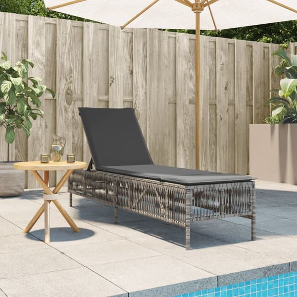 vidaXL liggestol med hynde, grå, polyrattan