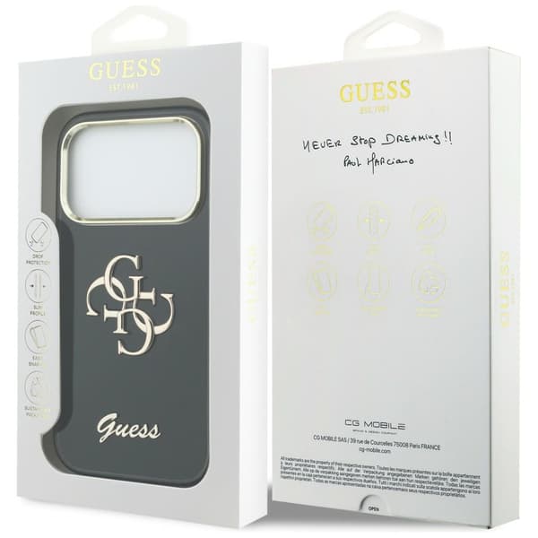 Guess IML 4G Script Metal-cover til iPhone 17 Pro, sort