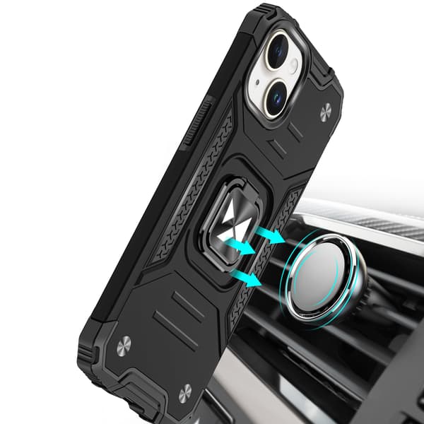 Ring Armor sølvfarvet cover med fingerring til iPhone 15 Plus