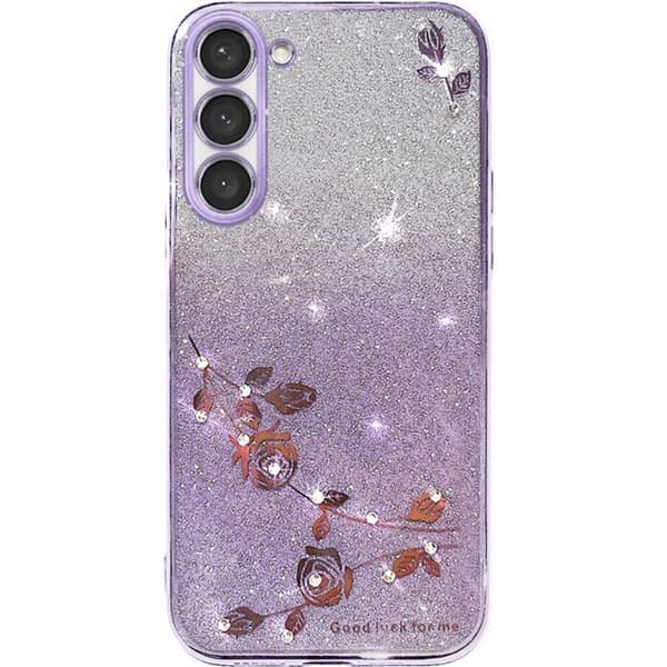 Samsung Galaxy S23+ Plus-skal, Glitterblomma, Lila