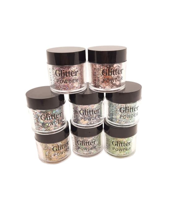 Glitterpulver til negledekoration, 8 farver
