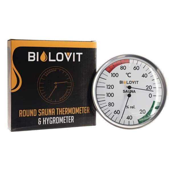 Bilovit rund termometer med hygrometer för bastu