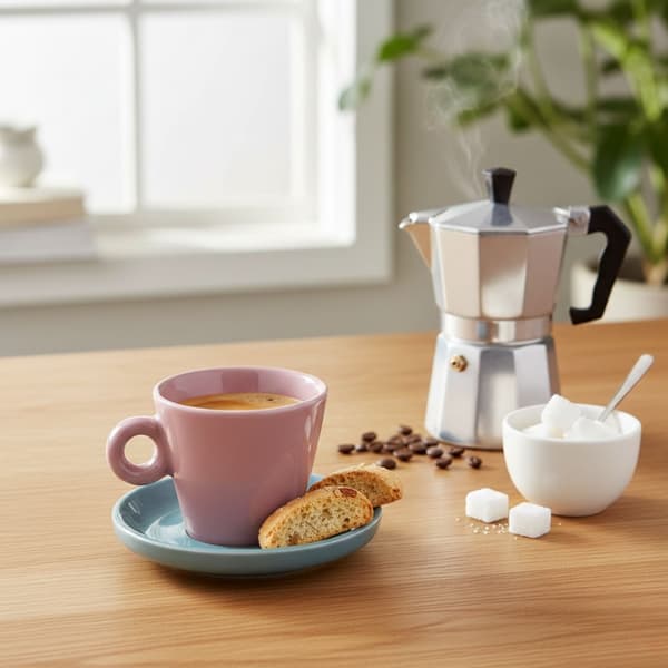 Echo 100 ml pink espressokop med turkis underkop