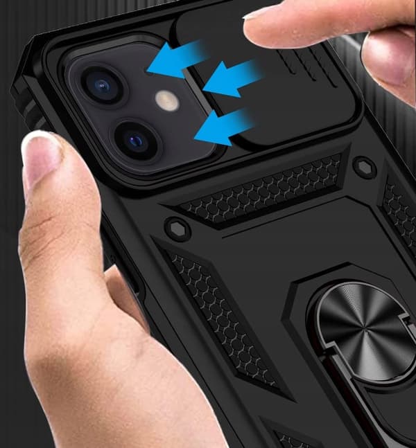 iPhone 12-fodral Slide Armor Defender svart ring + glas