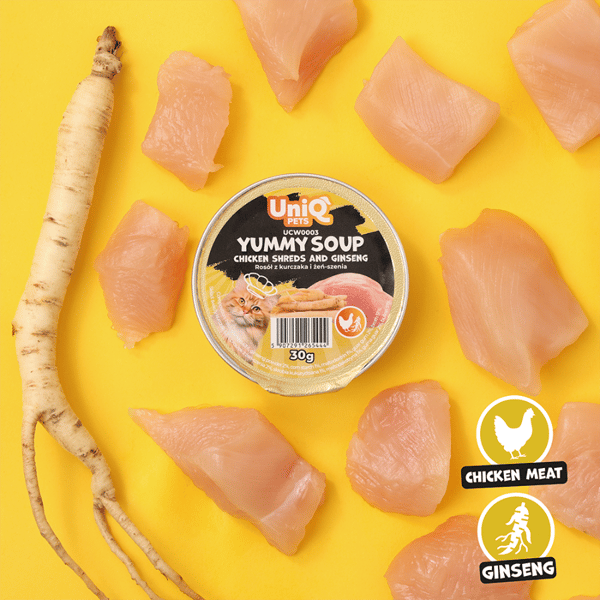 Vådfoder til katte Kylling- og ginsengbouillon Yummy Soup UniQ Pets 8x30g