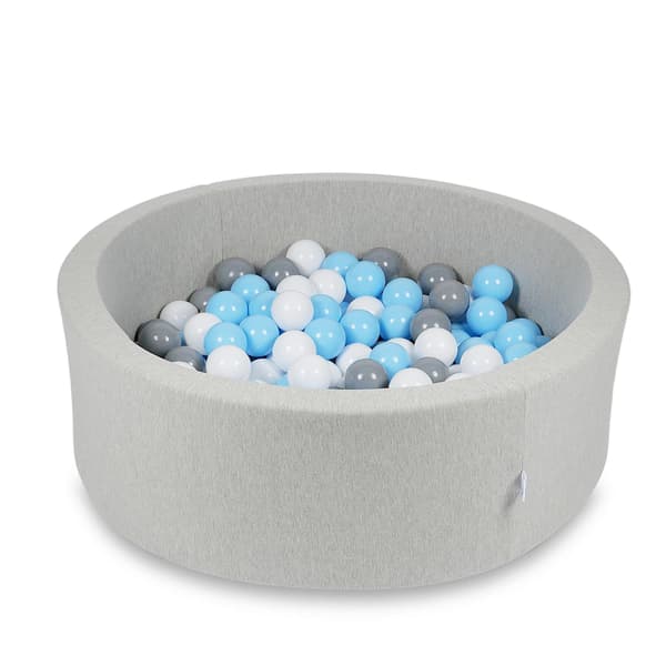 Tør pool 90x30cm lysegrå med 200 bolde: lyseblå, hvid, grå