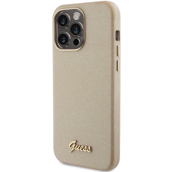 Guess Glitter Glossy Script-skal till iPhone 15 Pro Max, guld/ljusguld