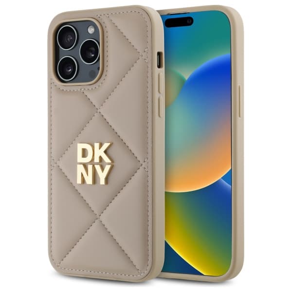 DKNY Quilted Stack Logo iPhone 14 Pro -suojakuori, beige