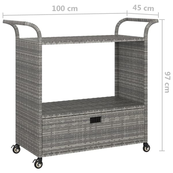 vidaXL Baarikärry laatikolla, harmaa, 100x45x97 cm, polyrottinki