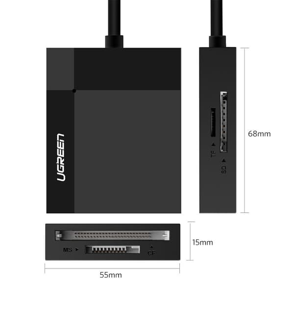 SD / micro SD / CF / MS hukommelseskortlæser USB 3.0 stik - sort