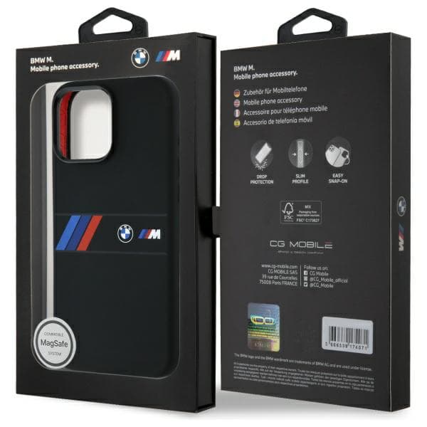 BMW Silikone Midterstribe MagSafe-cover til iPhone 16 Pro Max, Sort