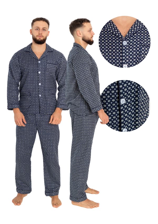 Herrpyjamas L långärmad och byxor Knappkrage Bekväm och fin