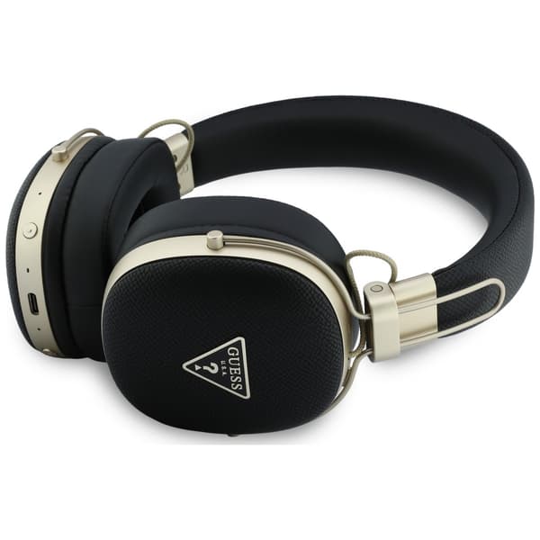 Guess Bluetooth ENC Metal Grained Triangle Logo Sorte On-Ear Hovedtelefoner