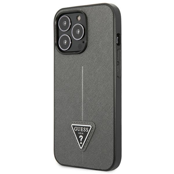 Guess Saffiano Triangle Logo-cover til iPhone 14 Pro Max, sølv