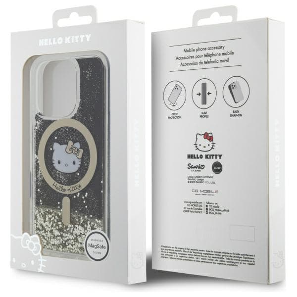 Hello Kitty Liquid Glitter Fever MagSafe-etui til iPhone 16 Pro, sort og guld