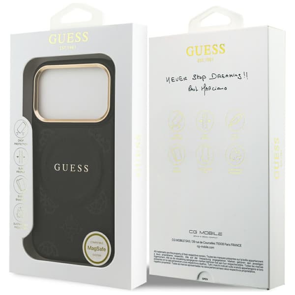 Guess Peony Hot Stamp MagSafe-etui til iPhone 17 Pro, sort