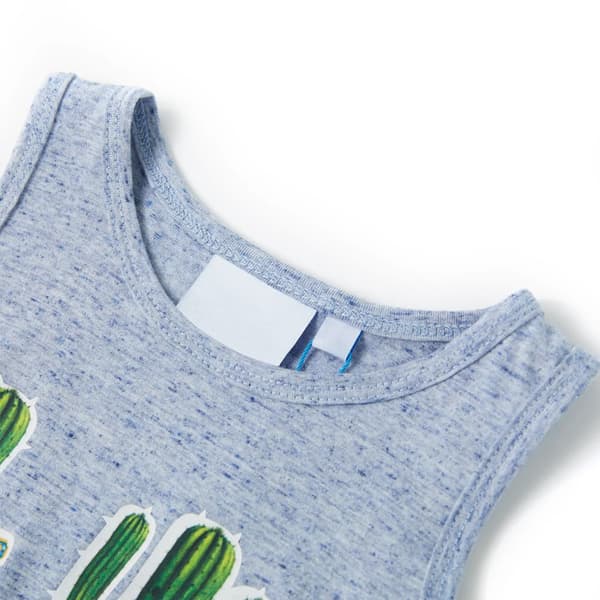 Barnärmlös T-shirt, blåmelerad, 104