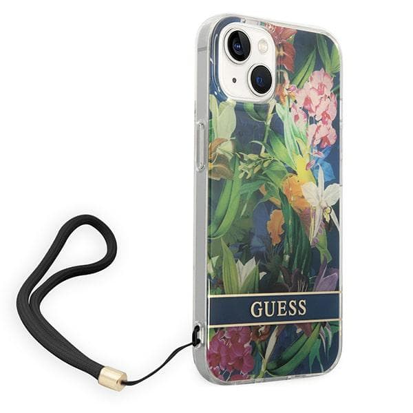 Guess Blommigt Remfodral till iPhone 14, Blå