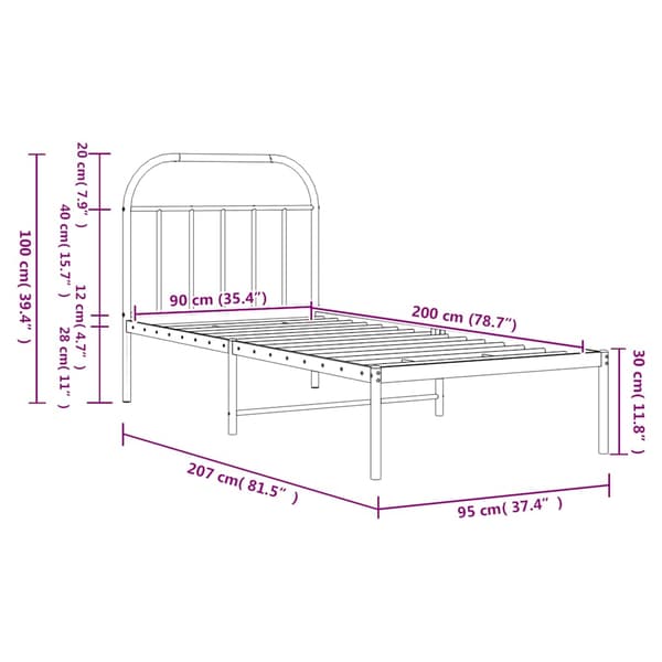vidaXL metalsengestel med hovedgærde sort 90x200 cm