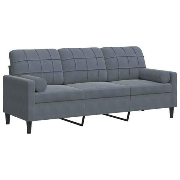 vidaXL 3-sitssoffa med kuddar, mörkgrå, 180 cm, sammet