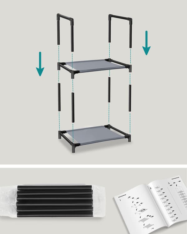 Modulaarinen kenkäkaappi 10 hyllyllä, harmaa