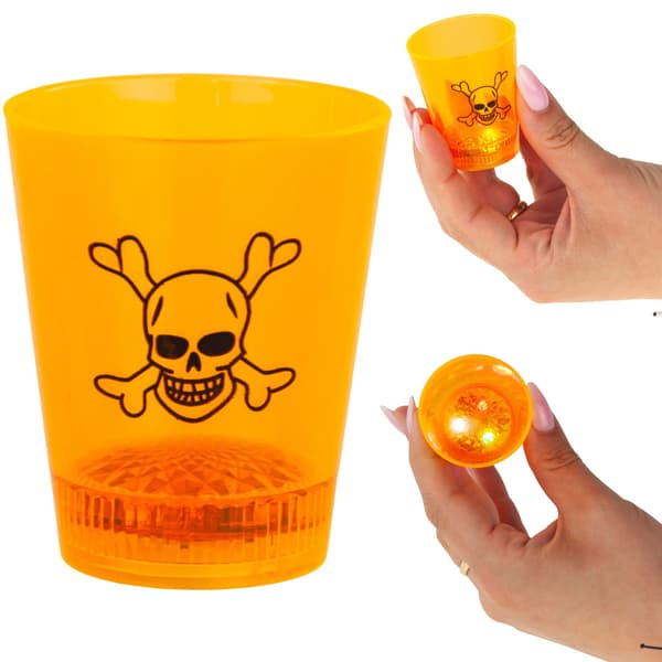 TG66287 Halloweenglas med lysande LED, dödskalle och pumpa