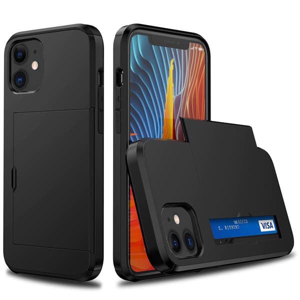 iPhone 11 cover, glidende kortholder, sort