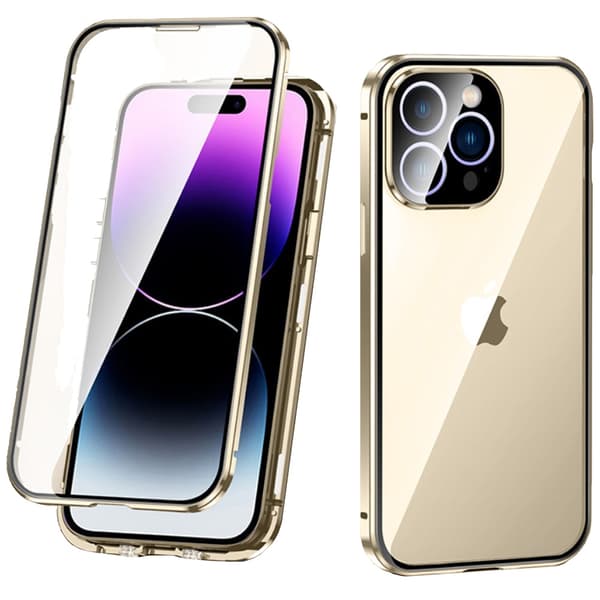 iPhone 14 Pro Max-skal, magnetiskt dubbelt glas, guld